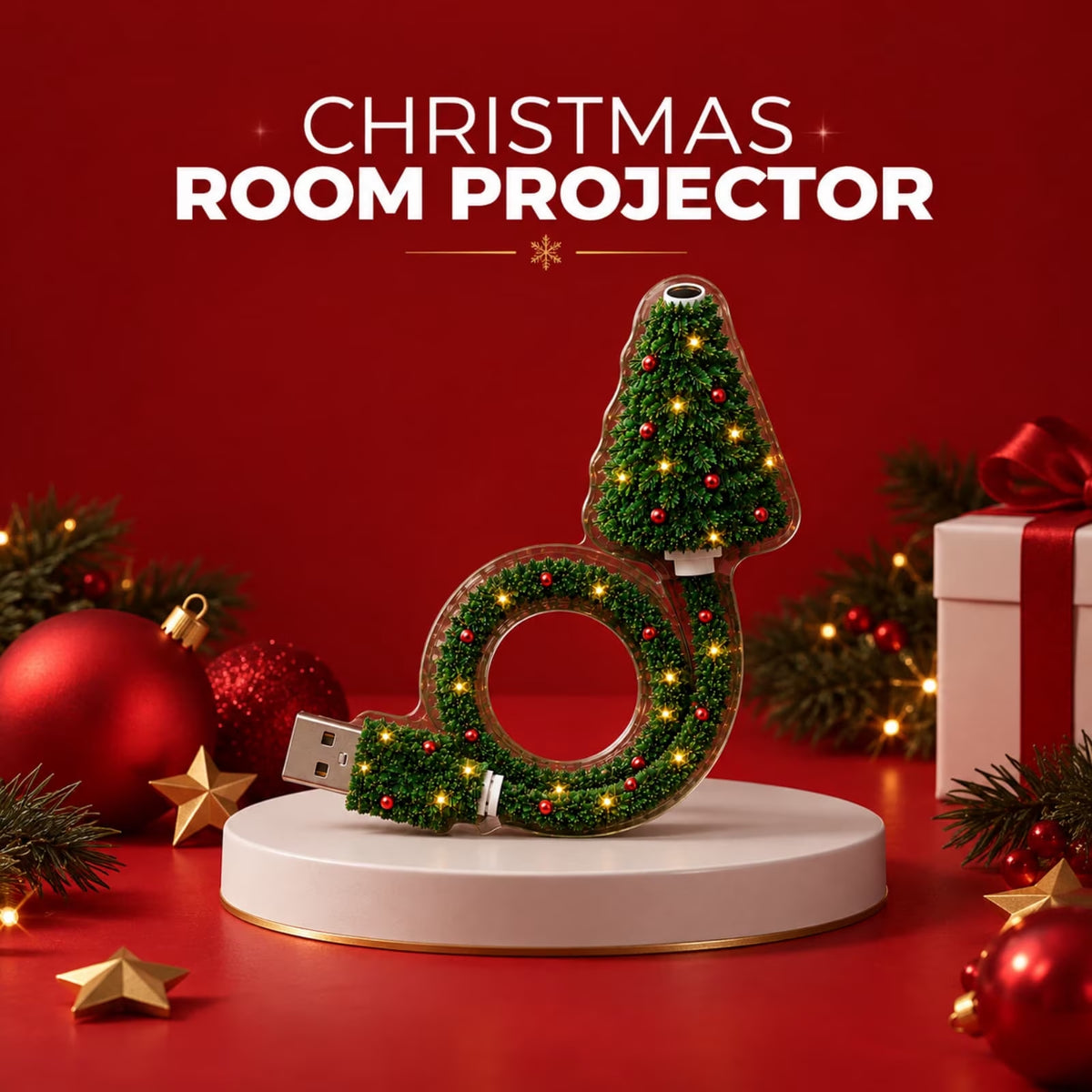 Plug and Play Hd USB Christmas Tree Projector, Christmas Tree Design Plug in Night Light Ceiling Projector Indoor, Night Light Projector for Holiday Party Xmas Gifts