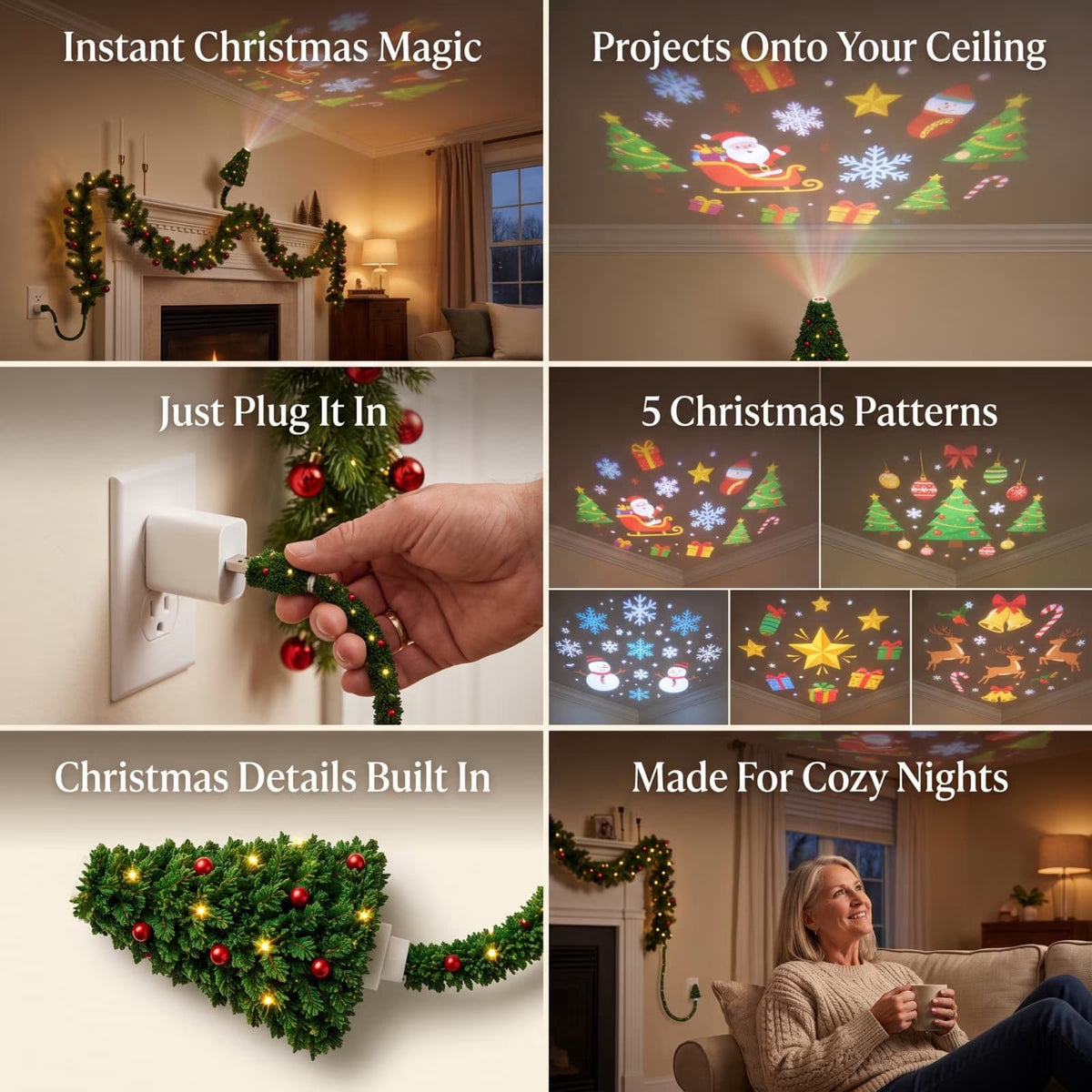 Plug and Play Hd USB Christmas Tree Projector, Christmas Tree Design Plug in Night Light Ceiling Projector Indoor, Night Light Projector for Holiday Party Xmas Gifts
