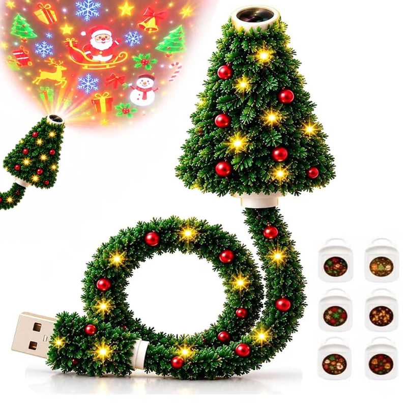 Plug and Play Hd USB Christmas Tree Projector, Christmas Tree Design Plug in Night Light Ceiling Projector Indoor, Night Light Projector for Holiday Party Xmas Gifts