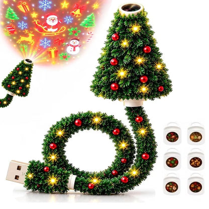 Plug and Play Hd USB Christmas Tree Projector, Christmas Tree Design Plug in Night Light Ceiling Projector Indoor, Night Light Projector for Holiday Party Xmas Gifts