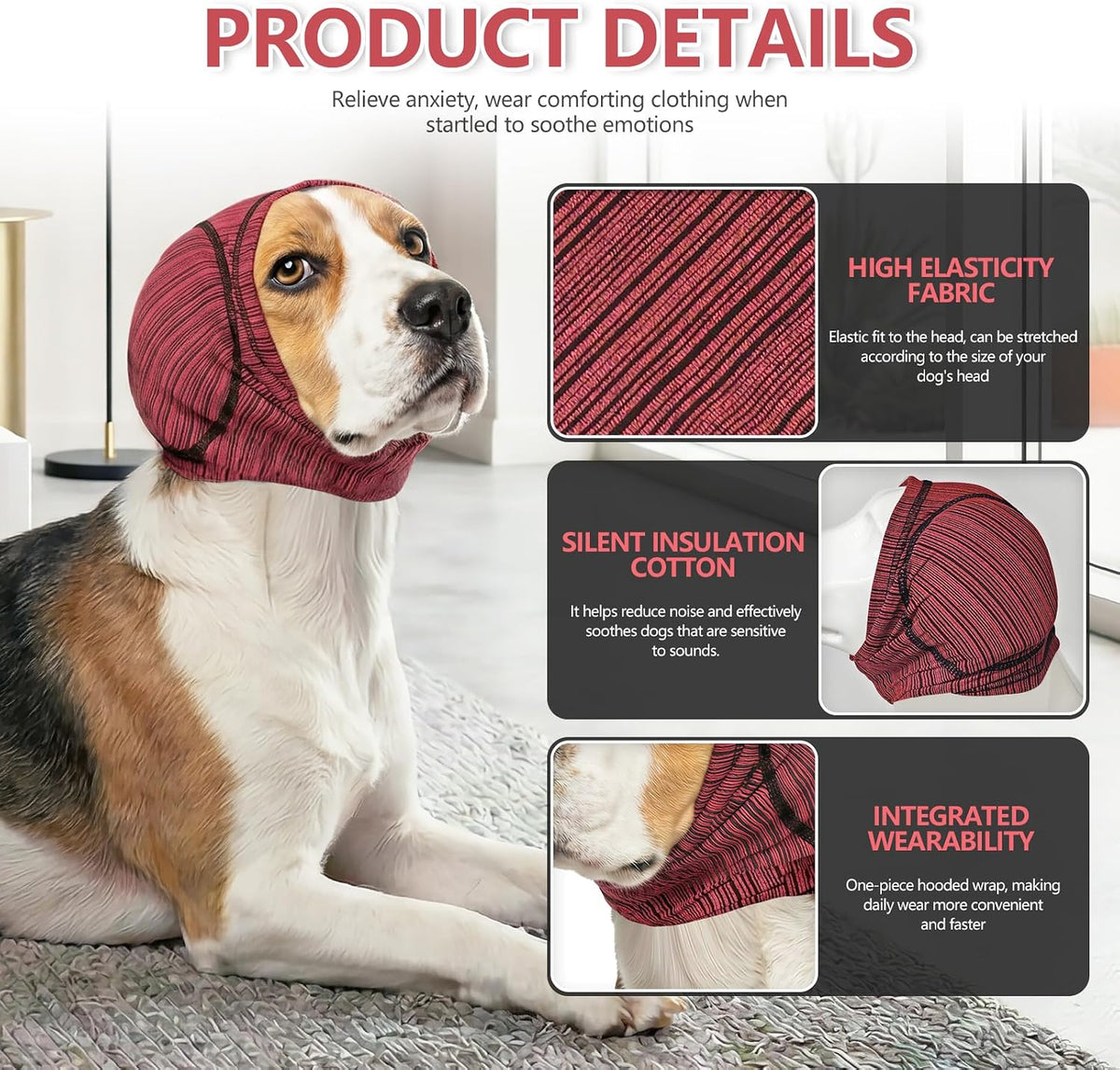 Dog Calming Ear Cover for Fireworks & Thunderstorm Noise Protection, Large