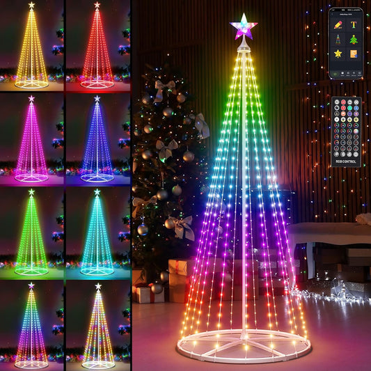 6FT LED Smart Christmas Tree - Outdoor & Indoor Lighted Christmas Tree Decorations Indoor Christmas Cone Tree App Control Color Changing Light for Yard & Garden