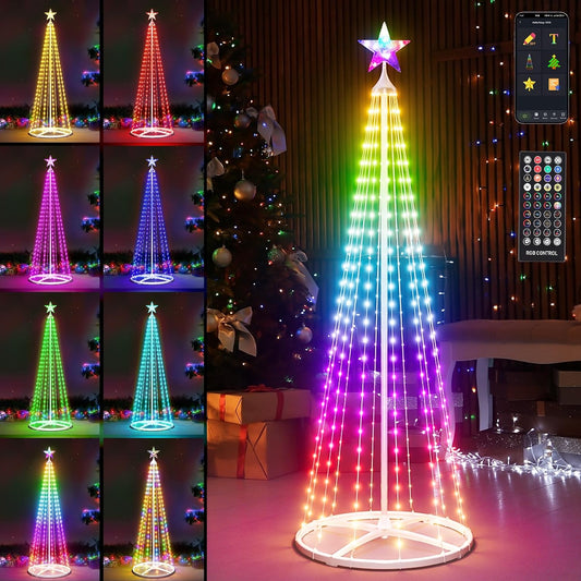 5FT LED Smart Christmas Tree - Outdoor & Indoor Lighted Christmas Tree Decorations Indoor Christmas Cone Tree App Control Color Changing Light for Yard & Garden