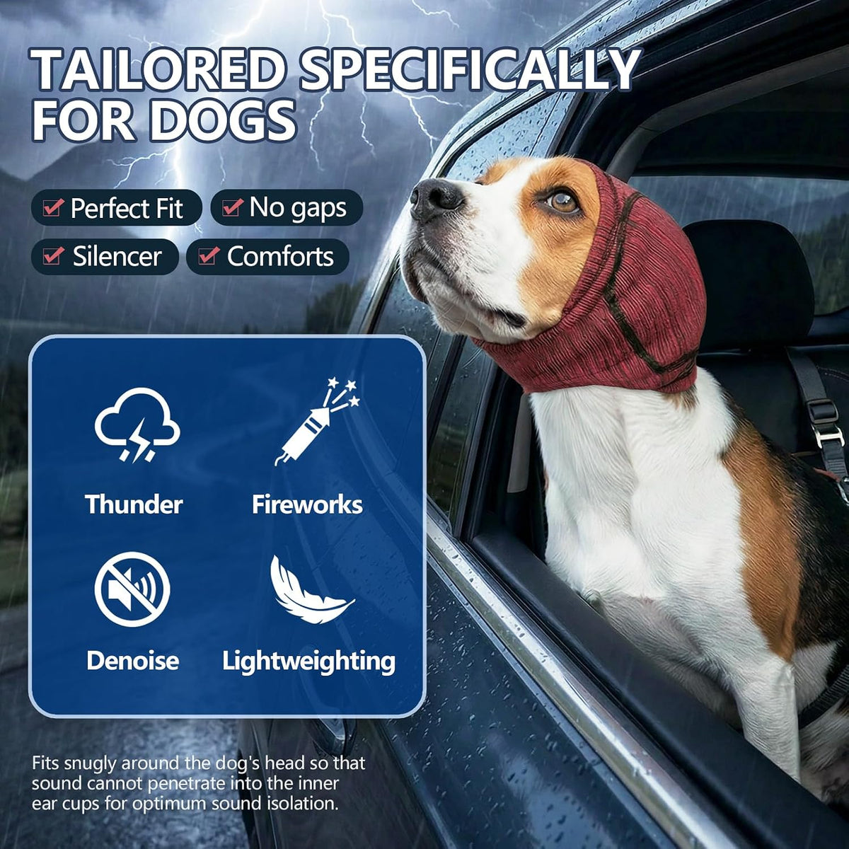 Dog Calming Ear Cover for Fireworks & Thunderstorm Noise Protection, Large